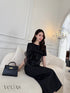 Women Elegant Short Sleeves Dress With Rose Decor